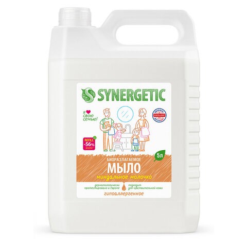 Мыло жидкое 5 л SYNERGETIC Миндальное молочко, гипоаллергенное, биоразлагаемое 605553 - фото 306191