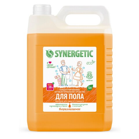 Средство для мытья пола и поверхностей 5 л SYNERGETIC, c дезинфицирующим эффектом, биоразлагаемое 605556 - фото 306193