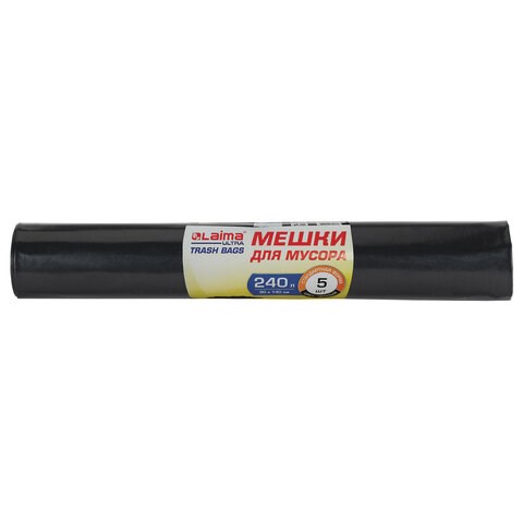 Мешки для мусора LAIMA ULTRA, 240 л, черные, рулон 5 шт., сверхпрочные, ПСД, 120 мкм, 90х140 см, 607698 607698 - фото 306742