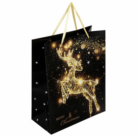 Пакет подарочный (1 штука) новогодний 26x13x32 см, ЗОЛОТАЯ СКАЗКА "Midnight Deer", фольга, 608231 608231 - фото 306972
