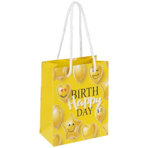 Пакет подарочный (1 штука) 11x6x15 см, ЗОЛОТАЯ СКАЗКА "Happy Birthday", глиттер, желтый, 608237 608237 - фото 306977