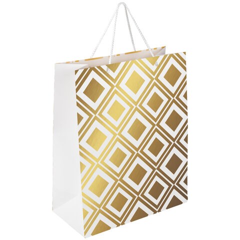 Пакет подарочный (1 штука) 26x13x32 см, ЗОЛОТАЯ СКАЗКА "Gold Luxury", тиснение фольгой, белый, 608249 608249 - фото 306988