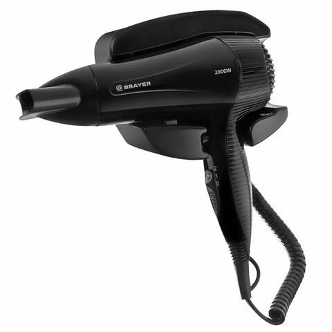 Фен для волос настенный BRAYER BR3021BK, 2000 Вт, пластик, 2 скорости, 2 температурных режима, черный 608945 - фото 307398