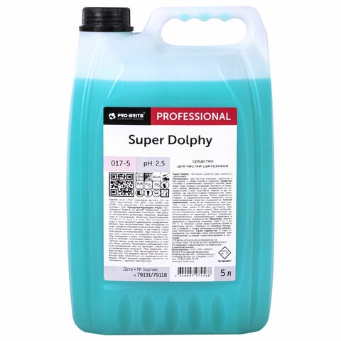 Средство для уборки санитарных помещений, 5 л, PRO-BRITE SUPER DOLPHY, кислотное, концентрат, 017-5 609529 - фото 307651