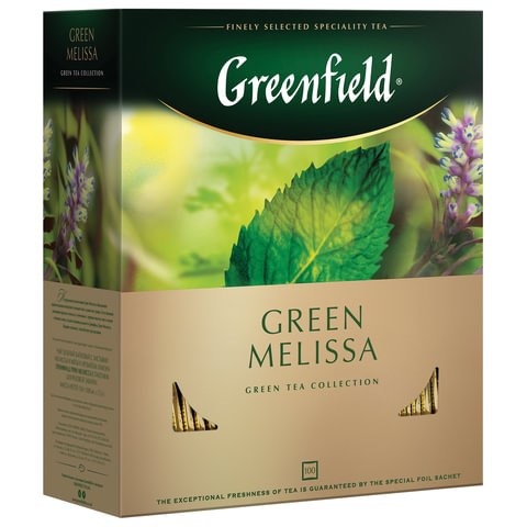 Чай GREENFIELD "Green Melissa" зеленый с мятой и мелиссой, 100 пакетиков в конвертах по 1,5 г, 0879 620220 - фото 308032