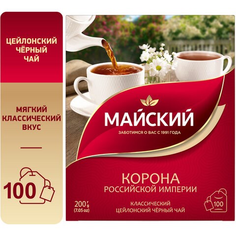 Чай МАЙСКИЙ "Корона Российской Империи" черный цейлонский, 100 пакетиков по 2 г, 113159 620420 - фото 308058