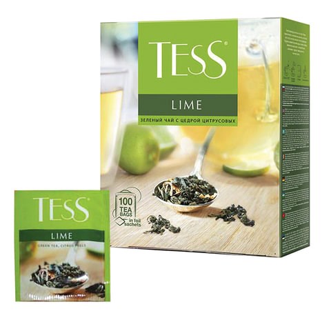 Чай TESS "Lime" зеленый с цедрой цитрусовых, 100 пакетиков в конвертах по 1,5 г, 0920-09 621035 - фото 308081