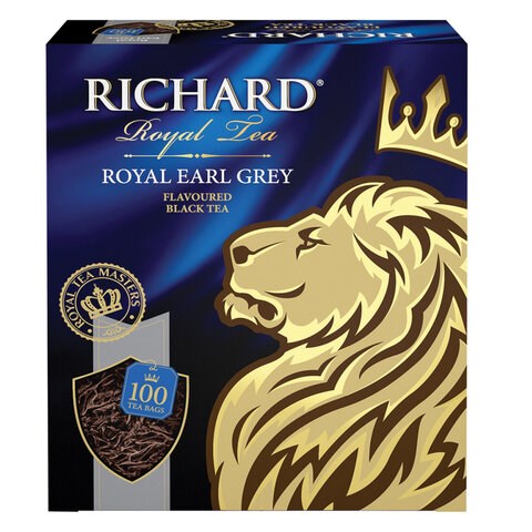 Чай RICHARD "Royal Earl Grey" черный цейлонский с бергамотом, 100 пакетиков по 2 г, 610250 622172 - фото 308148