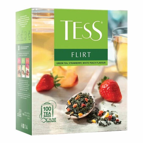 Чай TESS "Flirt" зеленый с клубникой и персиком, 100 пакетиков в конвертах по 1,5 г, 1476-09 622345 - фото 308182