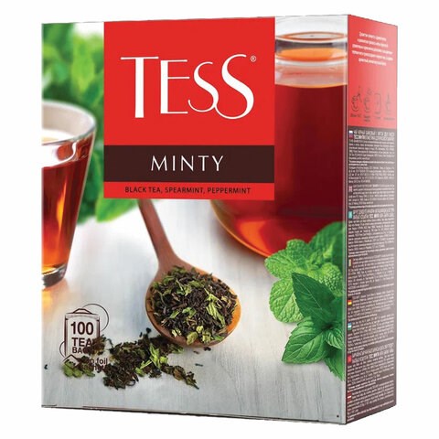 Чай TESS "Minty" черный с мятой, 100 пакетиков в конвертах по 1,5 г, 1663-09 622346 - фото 308183