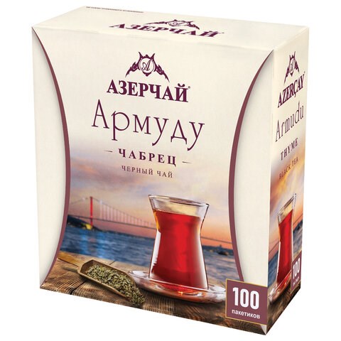 Чай АЗЕРЧАЙ "Армуду" черный с чабрецом, 100 пакетиков по 1,6 г, 420536 622736 - фото 308223