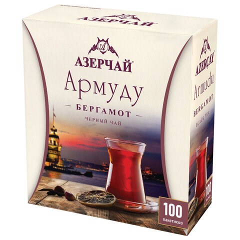 Чай АЗЕРЧАЙ "Армуду" черный с бергамотом, 100 пакетиков по 1,6 г, 420535 622737 - фото 308224