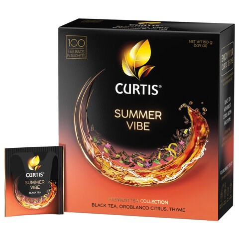 Чай CURTIS "Summer Vibe", черный с мятой и ароматом цитрусовых, 100 пакетиков в конвертах по 1,7 г, 102558 623399 - фото 308295