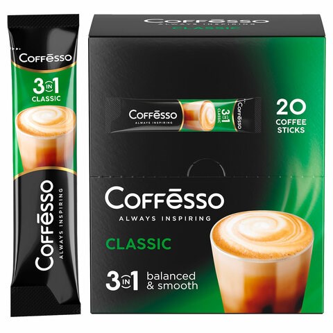 Кофе растворимый порционный COFFESSO "3 в 1 Classic", пакетик 15 г, 102147 623400 - фото 308296