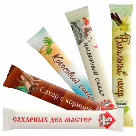 Сахар порционный, микс вкусов в стиках (ваниль, имбирь, кокос, корица, белый), 1 кг 623955 - фото 308354