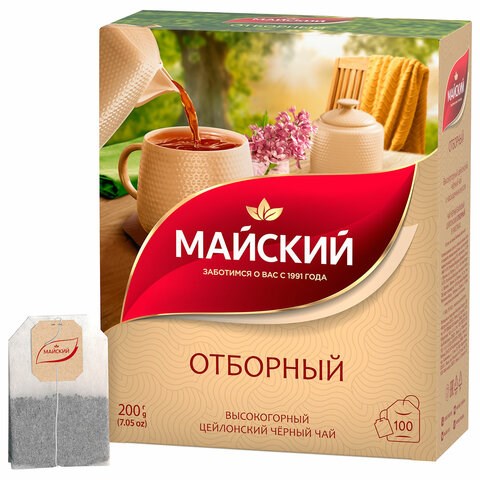 Чай МАЙСКИЙ "Отборный" черный, 100 пакетиков по 2 г, 102224 624180 - фото 308361