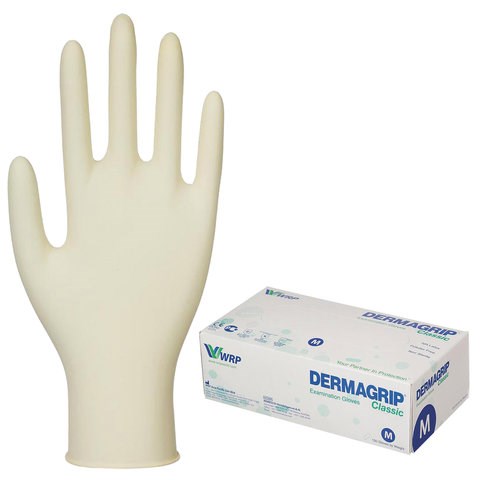 Перчатки латексные смотровые, 50 пар (100 шт.), размер M (средний), DERMAGRIP Classic, D1502-10 630063 - фото 308372