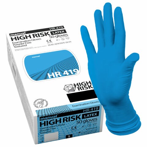 Перчатки латексные смотровые MANUAL HIGH RISK HR419 Австрия 25 пар (50 шт.), размер M (средний) 631205 - фото 308470