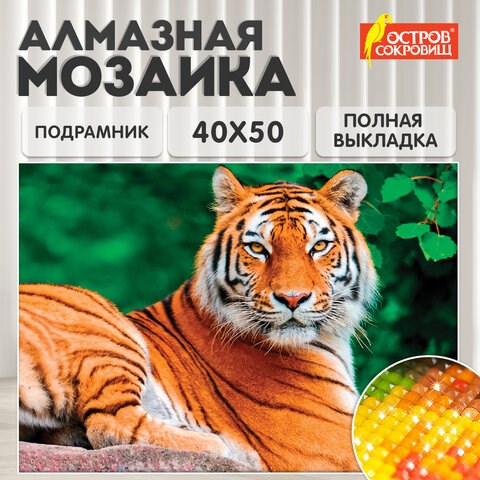 Картина стразами (алмазная мозаика) 40х50 см, ОСТРОВ СОКРОВИЩ "Тигр", на подрамнике, 662427 662427 - фото 308949