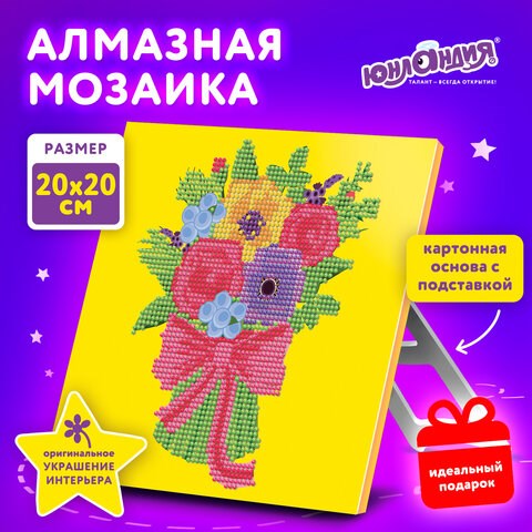Картина стразами (алмазная мозаика) 20х20 см, ЮНЛАНДИЯ "Букет для мамы", картон, 662432 662432 - фото 308954