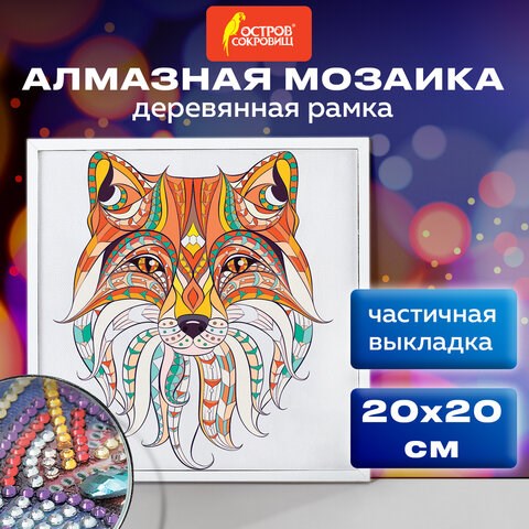 Картина стразами (алмазная мозаика) 20х20 см, ОСТРОВ СОКРОВИЩ "Восточная лисица", в деревянной рамке, 662443 662443 - фото 308960