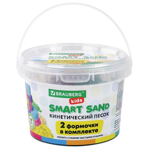 Песок для лепки кинетический BRAUBERG KIDS, желтый, 500 г, 2 формочки, ведерко, 665091 665091 - фото 309066