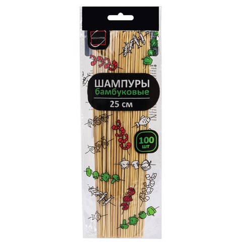 Шпажки-шампуры для шашлыка бамбуковые 25 см, 100 штук, КП, 107949 700661 - фото 309434
