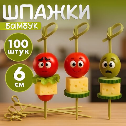 Пики (шпажки) для канапе бамбуковые УЗЕЛОК, 6 см, 100 шт., КП, 123314 700669 - фото 309438