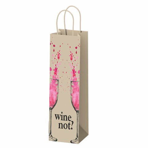Крафт пакет бумажный Wine not? 15х8х39см с кручеными ручками, плотность 80 гр/м2, 115, 115809 701011 - фото 309536