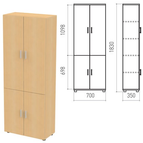 Шкаф закрытый "Канц", 700х350х1830 мм, цвет бук невский (КОМПЛЕКТ) 980013 - фото 309594