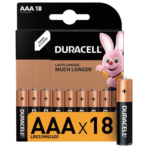 Батарейки КОМПЛЕКТ 18 шт., DURACELL Basic ОРИГИНАЛ, AAA (LR03, 24А), алкалиновые, мизинчиковые 453559 - фото 321932