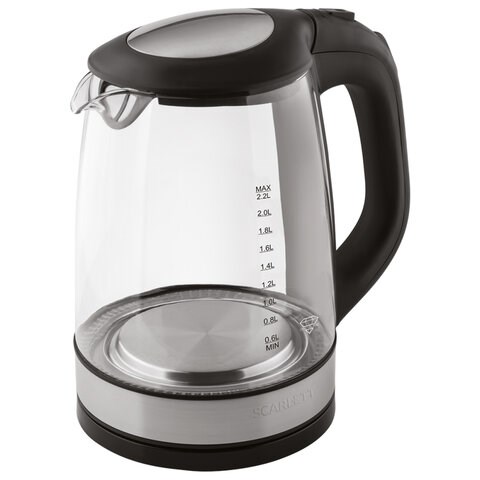 Чайник SCARLETT SC-EK27G19, 2,2 л, 2200 Вт, закрытый нагревательный элемент, стекло, черный 453674 - фото 321934