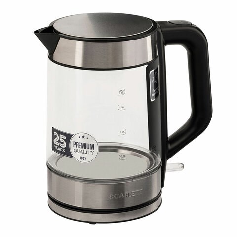 Чайник SCARLETT SC-EK27G101, 1,8 л, 2200 Вт, закрытый нагревательный элемент, стекло, черный 455911 - фото 322116