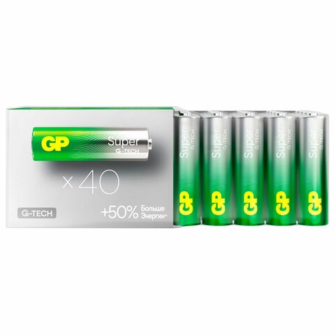 Батарейки GP Super, AA (LR6, 15А), алкалиновые, пальчиковые, КОМПЛЕКТ 40 шт., 15A-2CRVS 455924 - фото 322123