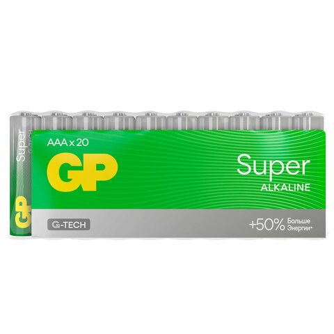Батарейки GP Super, AAA (LR03, 24А), алкалиновые, мизинчиковые, КОМПЛЕКТ 20 шт., 24A-2CRVS20 455926 - фото 322125