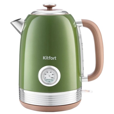 Чайник KITFORT КТ-6110, 1,7 л, 2200 Вт, закрытый нагревательный элемент, сталь, зеленый/бежевый 455993 - фото 322147