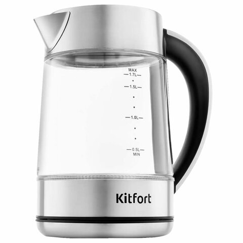 Чайник KITFORT КТ-690, 1,7 л, 2200 Вт, закрытый нагревательный элемент, LED дисплей, ТЕРМОРЕГУЛЯТОР, стекло, серебро 456024 - фото 322171