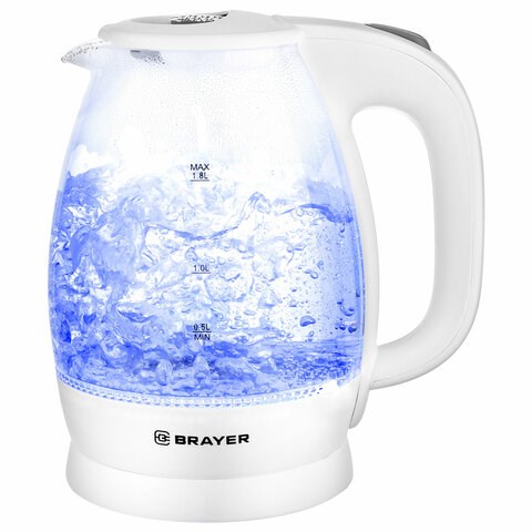 Чайник BRAYER BR1013WH, 1,8 л, 2200 Вт, закрытый нагревательный элемент, стекло, белый 456056 - фото 322179