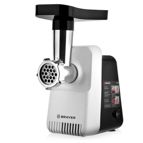 Мясорубка BRAYER BR1600, 1300 Вт, производительность 1,5 кг/мин, металлический шнек, реверс, пластик, белая/черная 456092 - фото 322194