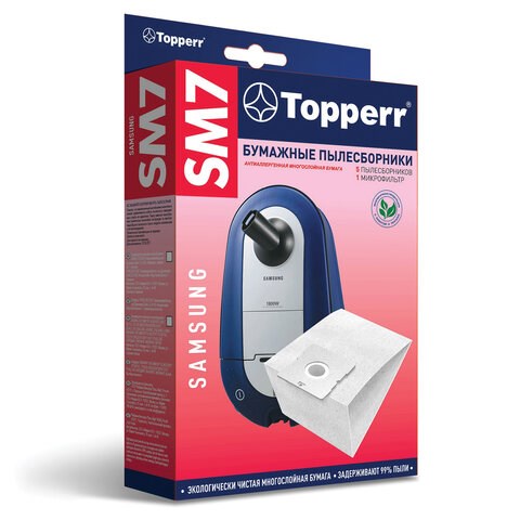 Мешок для пылесоса (пылесборник) бумажный TOPPERR SM7, SAMSUNG, КОМПЛЕКТ 5 шт., 1031 456433 - фото 322276