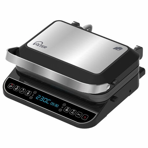 Электрогриль VIXTER ECG-1212, 2000 Вт, съемные панели, регулировка температуры, серебро/черный 456705 - фото 322389