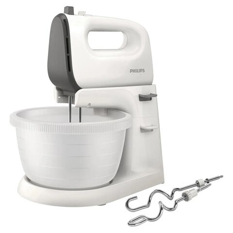 Миксер PHILIPS HR3745/00 на подставке 450 Вт, 5 скоростей, 2 венчика, 2 крюка для теста, чаша, белый 456937 - фото 322476