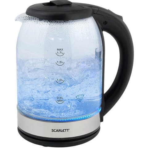 Чайник SCARLETT SC-EK27G10, 1,7 л, 1800 Вт, закрытый нагревательный элемент, стекло, черный 457206 - фото 322533