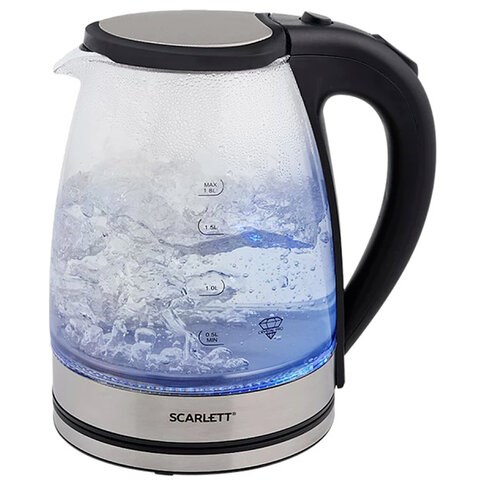Чайник SCARLETT SC-EK27G35, 1,8 л, 1800 Вт, закрытый нагревательный элемент, стекло, стальной 457214 - фото 322541