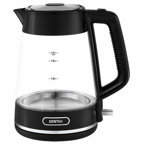 Чайник CENTEK CT-1014, 1,7 л, 2200 Вт, закрытый нагревательный элемент, стекло, черный, CT-1014 Black 457623 - фото 322694