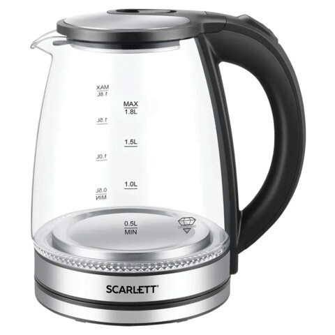 Чайник SCARLETT SC-EK27G103, 1,8 л, 1800 Вт, закрытый нагревательный элемент, стекло, черный 458304 - фото 322762