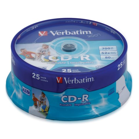 Диски CD-R VERBATIM 700 Mb 52x Cake Box (упаковка на шпиле), КОМПЛЕКТ 25 шт. 510125 - фото 322774