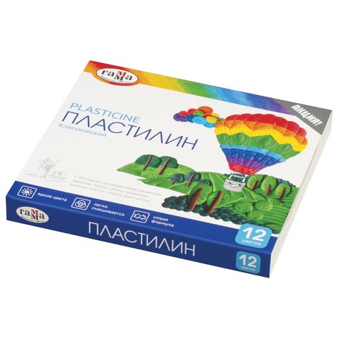 Пластилин классический ГАММА "Классический", 12 цветов, 240 г, со стеком, картонная упаковка, 281033 104927 - фото 322896