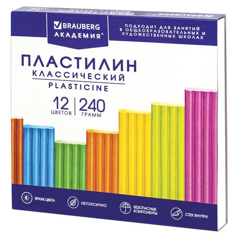 Пластилин классический BRAUBERG "АКАДЕМИЯ КЛАССИЧЕСКАЯ", 12 цветов, 240 г, СТЕК, ВЫСШЕЕ КАЧЕСТВО, 106423 106423 - фото 322981