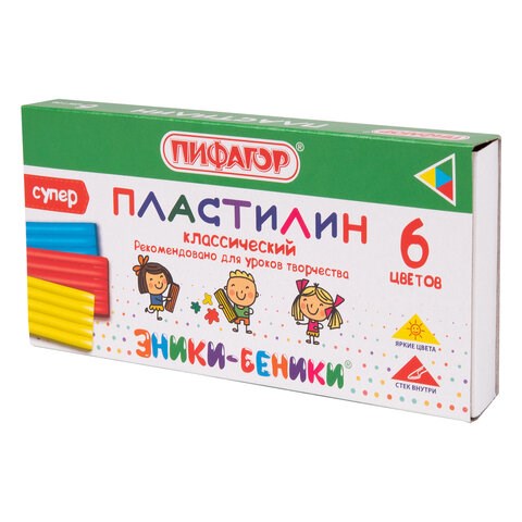 Пластилин классический ПИФАГОР ЭНИКИ-БЕНИКИ СУПЕР, 6 цветов, 120 г, стек, 106428 106428 - фото 322984